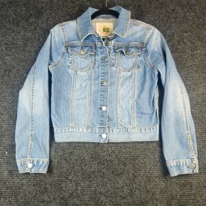 Denim Jean‎ Jacket Womens Medium Cropped Casual Cute ETT Taia Y2K Chic Classic